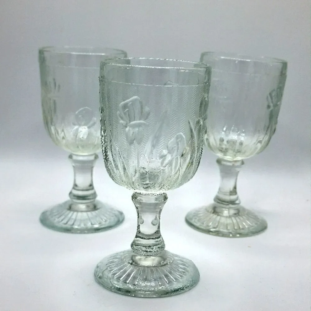Vintage Set of 3 Iris & herringbone cordial stemmed glasses